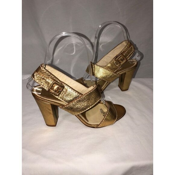 Marni Size 35 EU 5 US Gold Strappy Leather Sandals 3.5" Chunky Heel Italy - Picture 1 of 7
